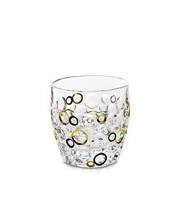 Сет 6 Чаши за виски Bohemia 1845 Lisboa Gold and Black Circles 350ml